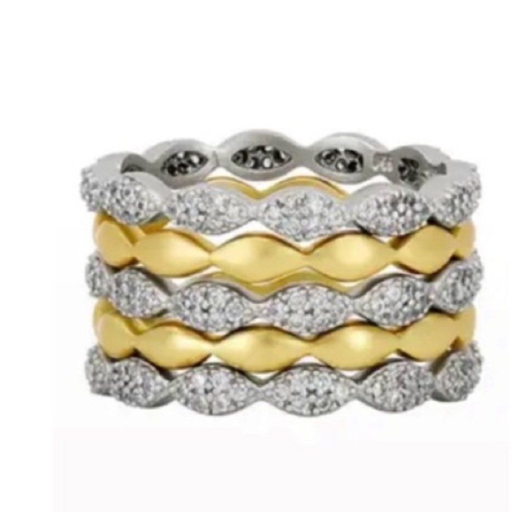 Freida Rothman stackable gold and silver rings size 5